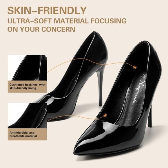 4 Inch Black Womens Pumps High Heels Stiletto Pointed Closed Toe Bridal Shoes - Picture 5 of 8